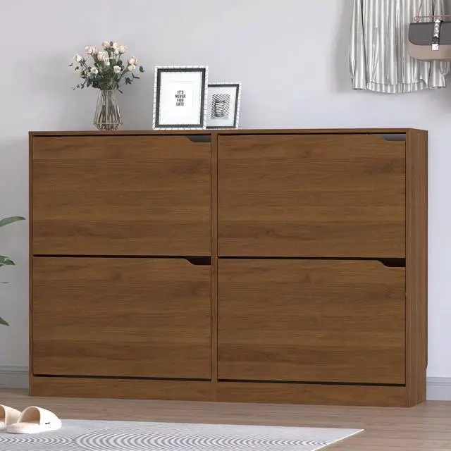 Alt view image 3 of 7 - Shoe Cabinet with 4 Flip Drawers, Narrow Hidden Shoe Storage Cabinet, Slim Freestanding Shoe Rack Organizer for Entryway, Hallway, Bedroom, Living Room