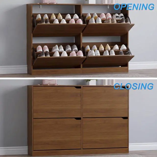 Alt view image 5 of 7 - Shoe Cabinet with 4 Flip Drawers, Narrow Hidden Shoe Storage Cabinet, Slim Freestanding Shoe Rack Organizer for Entryway, Hallway, Bedroom, Living Room