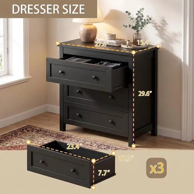 Alt view image 2 of 7 - 3-Drawer Night Stand Set of 2, Modern Bedside Table Dresser with Metal Handles, Sturdy Wooden End Side Table Storage Cabinet with Anti-Tipping Design for Bedroom