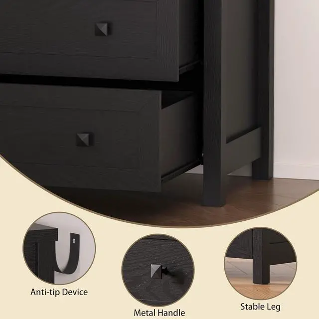 Alt view image 5 of 7 - 3-Drawer Night Stand Set of 2, Modern Bedside Table Dresser with Metal Handles, Sturdy Wooden End Side Table Storage Cabinet with Anti-Tipping Design for Bedroom