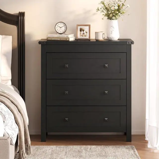 Alt view image 3 of 7 - 3-Drawer Night Stand Set of 2, Modern Bedside Table Dresser with Metal Handles, Sturdy Wooden End Side Table Storage Cabinet with Anti-Tipping Design for Bedroom