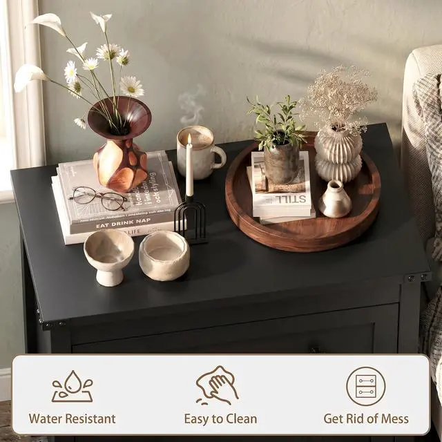 Alt view image 6 of 7 - 3-Drawer Night Stand Set of 2, Modern Bedside Table Dresser with Metal Handles, Sturdy Wooden End Side Table Storage Cabinet with Anti-Tipping Design for Bedroom