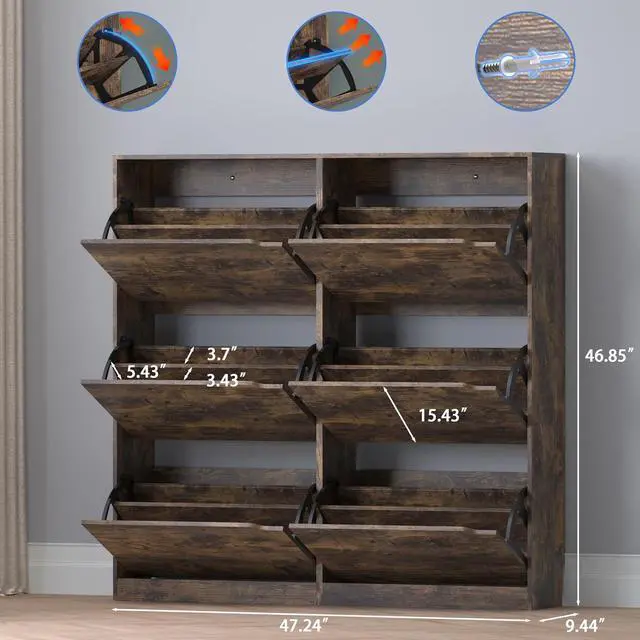 Alt view image 2 of 7 - Shoe Cabinet with 6 Flip Drawers, Slim Narrow Shoe Storage Cabinet, Freestanding Shoe Organizer for Entryway, Hallway, Foyer