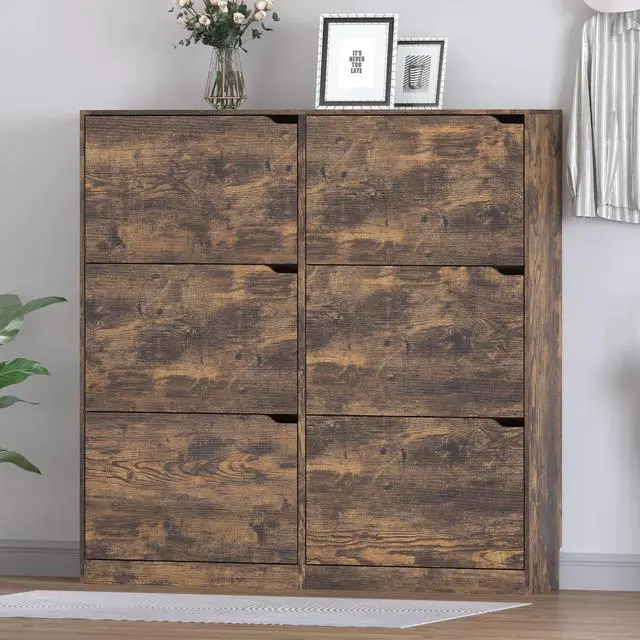 Alt view image 3 of 7 - Shoe Cabinet with 6 Flip Drawers, Slim Narrow Shoe Storage Cabinet, Freestanding Shoe Organizer for Entryway, Hallway, Foyer