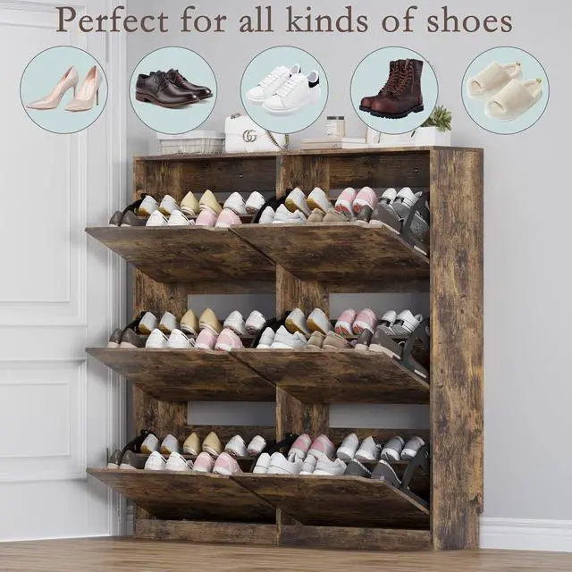Alt view image 4 of 7 - Shoe Cabinet with 6 Flip Drawers, Slim Narrow Shoe Storage Cabinet, Freestanding Shoe Organizer for Entryway, Hallway, Foyer