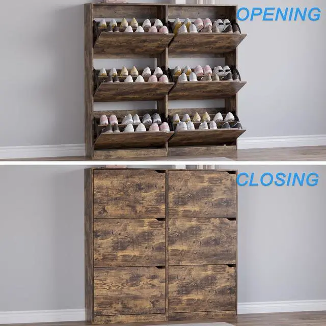 Alt view image 5 of 7 - Shoe Cabinet with 6 Flip Drawers, Slim Narrow Shoe Storage Cabinet, Freestanding Shoe Organizer for Entryway, Hallway, Foyer