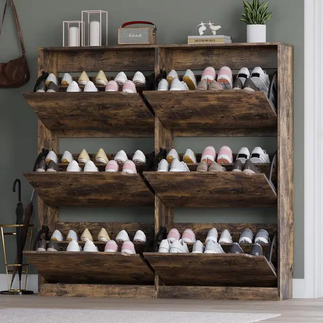 Alt view image 7 of 7 - Shoe Cabinet with 6 Flip Drawers, Slim Narrow Shoe Storage Cabinet, Freestanding Shoe Organizer for Entryway, Hallway, Foyer