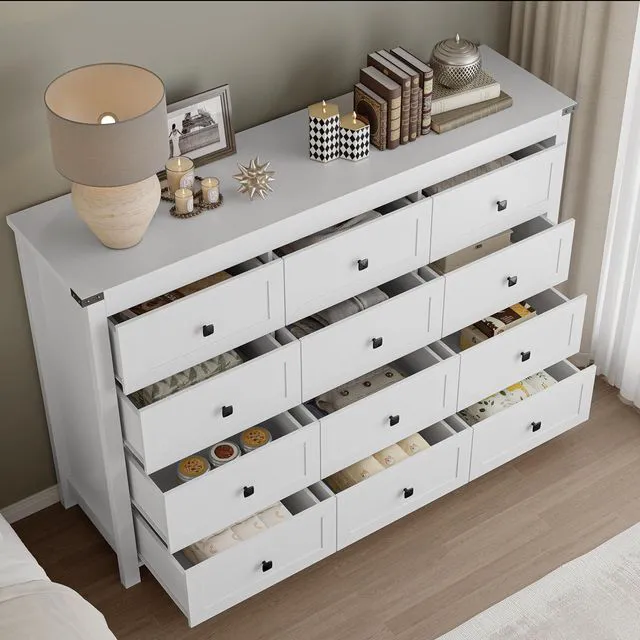 Alt view image 4 of 7 - 12-Drawer Dresser, Modern Wooden Storage Chest of Drawers, Dresser TV Stand, Wood Drawer Organizer with Metal Handles for Bedroom, Living Room, Hallway
