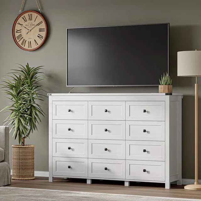 Alt view image 5 of 7 - 12-Drawer Dresser, Modern Wooden Storage Chest of Drawers, Dresser TV Stand, Wood Drawer Organizer with Metal Handles for Bedroom, Living Room, Hallway