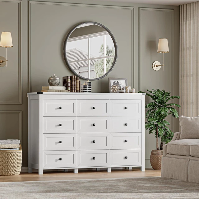 Alt view image 6 of 7 - 12-Drawer Dresser, Modern Wooden Storage Chest of Drawers, Dresser TV Stand, Wood Drawer Organizer with Metal Handles for Bedroom, Living Room, Hallway