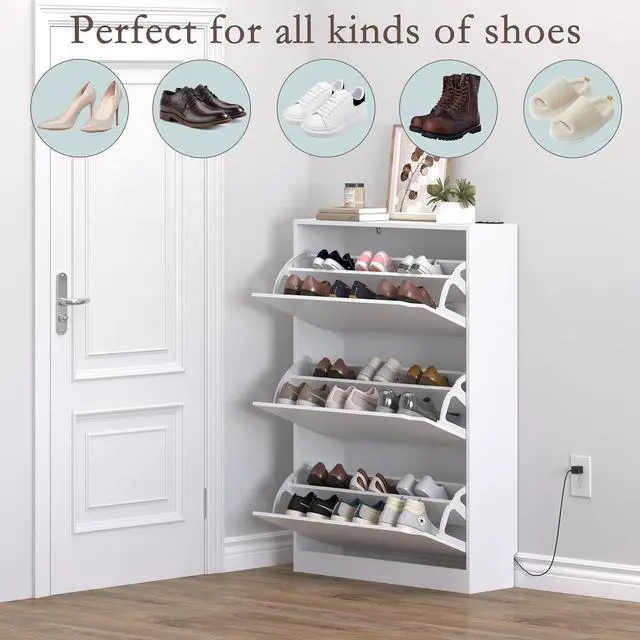 Alt view image 4 of 7 - Shoe Cabinet with Odor Control and Back Panels, Deodorizing Slim 3-Flip Shoe Storage Cabinet for Entryway, Freestanding Hidden Shoe Rack Organizer for Entrance, Hallway, Bedroom
