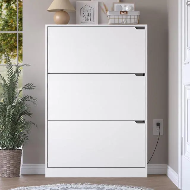 Alt view image 7 of 7 - Shoe Cabinet with Odor Control and Back Panels, Deodorizing Slim 3-Flip Shoe Storage Cabinet for Entryway, Freestanding Hidden Shoe Rack Organizer for Entrance, Hallway, Bedroom