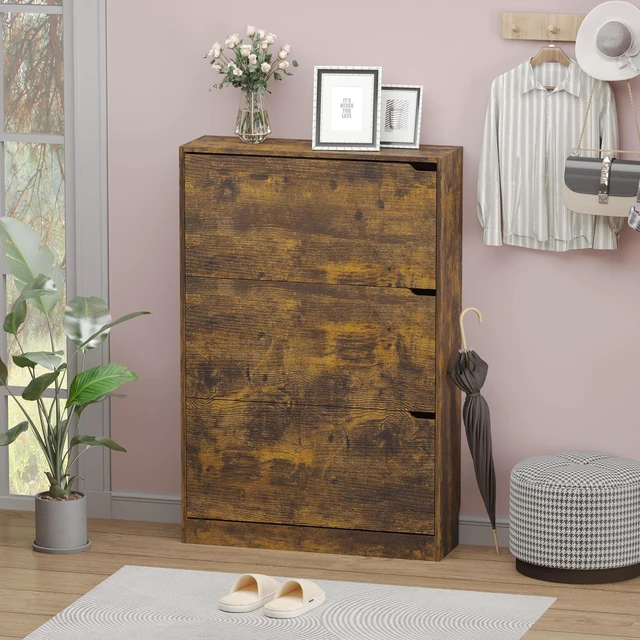 Alt view image 3 of 7 - Shoe Cabinet with 3 Flip Drawers, Hidden Wood Shoe Cabinet,Freestanding Shoe Storage Cabinet for Entryway Hallway