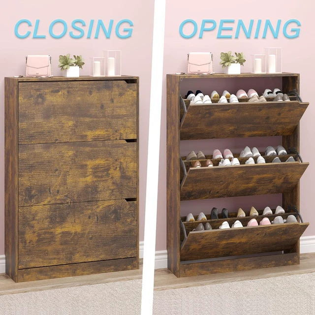 Alt view image 5 of 7 - Shoe Cabinet with 3 Flip Drawers, Hidden Wood Shoe Cabinet,Freestanding Shoe Storage Cabinet for Entryway Hallway
