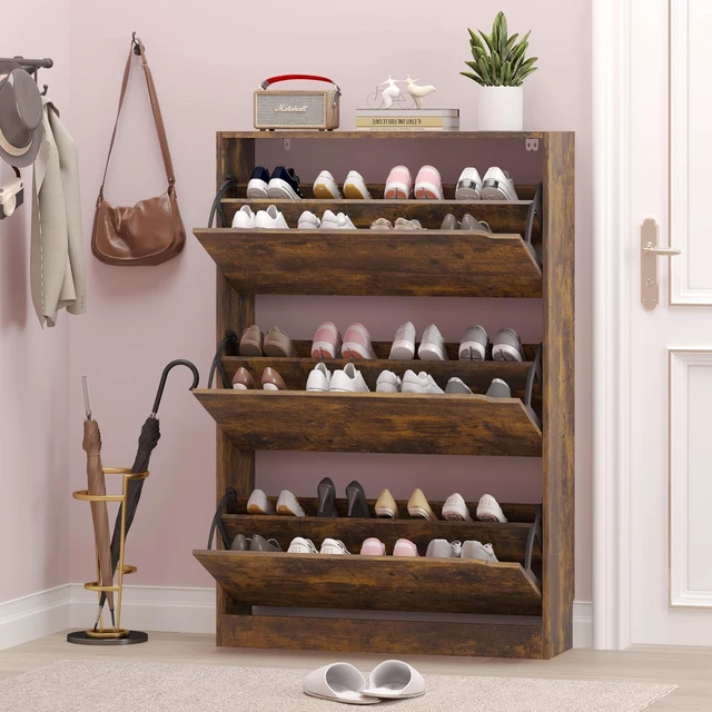 Alt view image 7 of 7 - Shoe Cabinet with 3 Flip Drawers, Hidden Wood Shoe Cabinet,Freestanding Shoe Storage Cabinet for Entryway Hallway