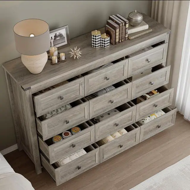 Alt view image 4 of 7 - 12-Drawer Dresser, Modern Wooden Storage Chest of Drawers, Dresser TV Stand, Wood Drawer Organizer with Metal Handles for Bedroom, Living Room, Hallway