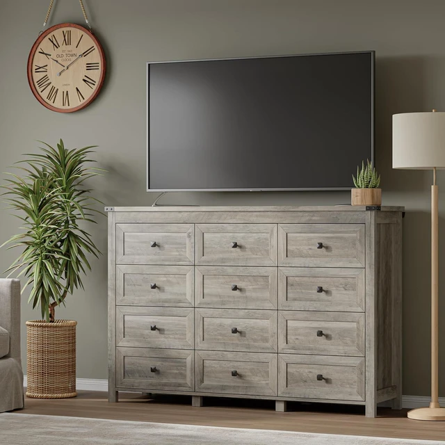 Alt view image 5 of 7 - 12-Drawer Dresser, Modern Wooden Storage Chest of Drawers, Dresser TV Stand, Wood Drawer Organizer with Metal Handles for Bedroom, Living Room, Hallway