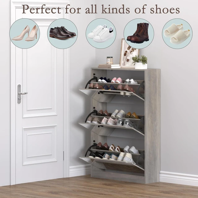 Alt view image 4 of 7 - Shoe Cabinet with 3-Flip Mirror Drawers, Freestanding Shoe Rack Organizer with Hidden Handle, Slim Narrow Shoe Storage Cabinet for Entryway, Entrance, Hallway, Bedroom
