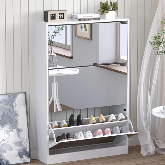 Main image of Shoe Cabinet with 3-Flip Mirror Drawers, Freestanding Shoe Rack Organizer with Hidden Handle, Slim Narrow Shoe Storage Cabinet for Entryway, Entrance, Hallway, Bedroom
