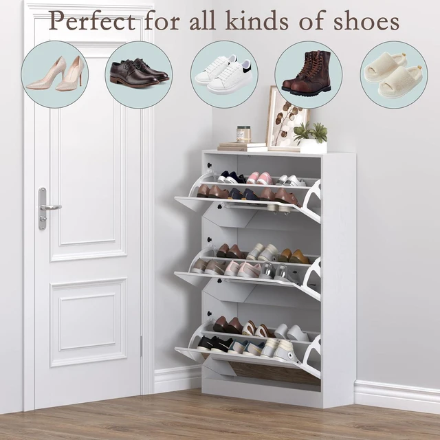 Alt view image 4 of 7 - Shoe Cabinet with 3-Flip Mirror Drawers, Freestanding Shoe Rack Organizer with Hidden Handle, Slim Narrow Shoe Storage Cabinet for Entryway, Entrance, Hallway, Bedroom