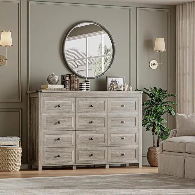 Alt view image 6 of 7 - 12-Drawer Dresser, Modern Wooden Storage Chest of Drawers, Dresser TV Stand, Wood Drawer Organizer with Metal Handles for Bedroom, Living Room, Hallway