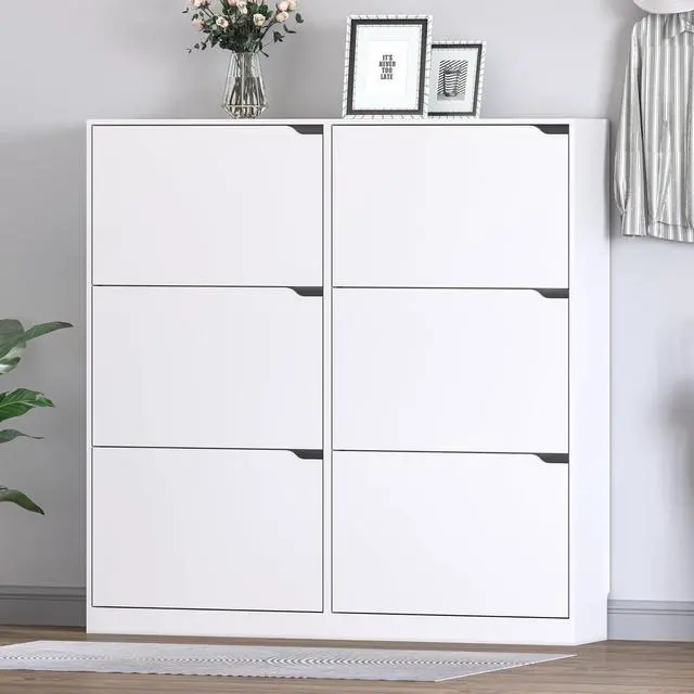 Alt view image 3 of 7 - Shoe Cabinet with 6 Flip Drawers, Slim Narrow Shoe Storage Cabinet, Freestanding Shoe Organizer for Entryway, Hallway, Foyer