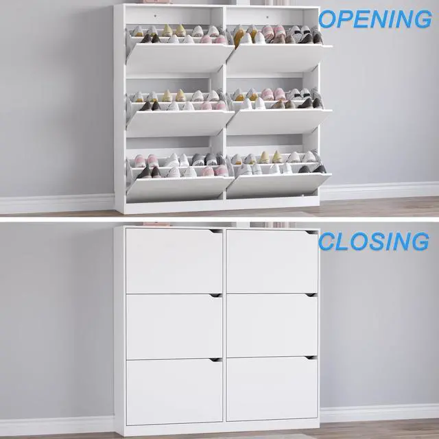Alt view image 5 of 7 - Shoe Cabinet with 6 Flip Drawers, Slim Narrow Shoe Storage Cabinet, Freestanding Shoe Organizer for Entryway, Hallway, Foyer