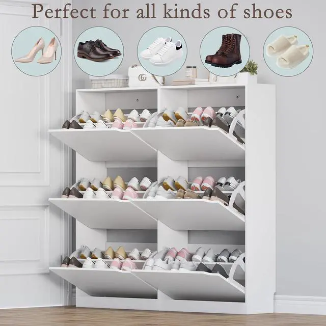Alt view image 4 of 7 - Shoe Cabinet with 6 Flip Drawers, Slim Narrow Shoe Storage Cabinet, Freestanding Shoe Organizer for Entryway, Hallway, Foyer