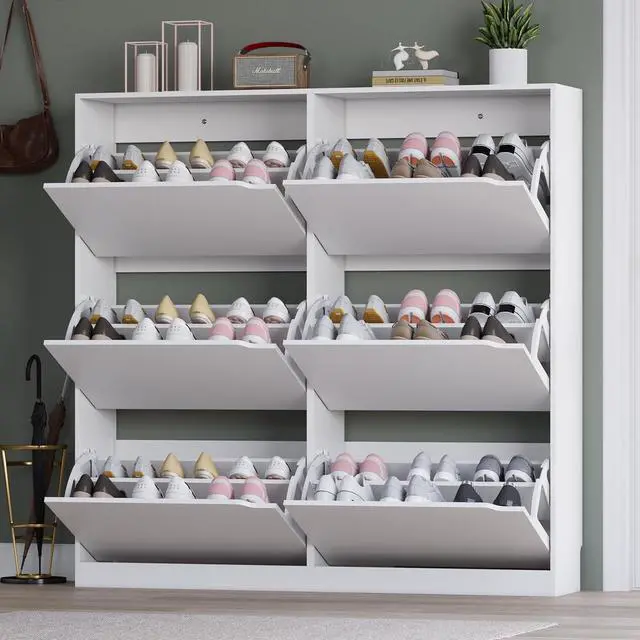 Alt view image 7 of 7 - Shoe Cabinet with 6 Flip Drawers, Slim Narrow Shoe Storage Cabinet, Freestanding Shoe Organizer for Entryway, Hallway, Foyer