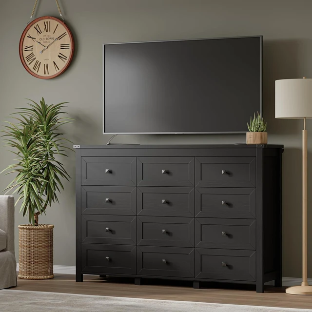 Alt view image 5 of 7 - 12-Drawer Dresser, Modern Wooden Storage Chest of Drawers, Dresser TV Stand, Wood Drawer Organizer with Metal Handles for Bedroom, Living Room, Hallway