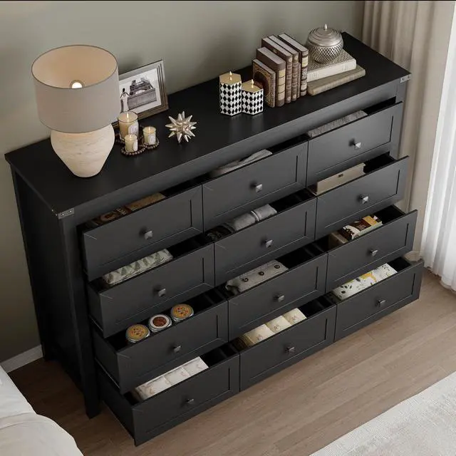 Alt view image 4 of 7 - 12-Drawer Dresser, Modern Wooden Storage Chest of Drawers, Dresser TV Stand, Wood Drawer Organizer with Metal Handles for Bedroom, Living Room, Hallway