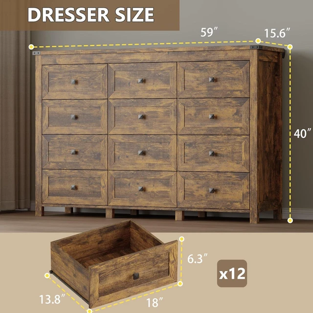 Alt view image 2 of 7 - 12-Drawer Dresser, Modern Wooden Storage Chest of Drawers, Dresser TV Stand, Wood Drawer Organizer with Metal Handles for Bedroom, Living Room, Hallway