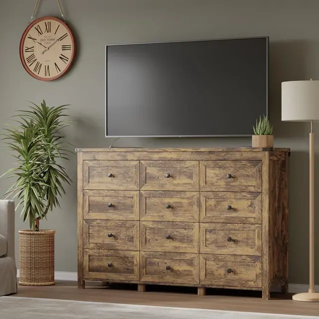Alt view image 5 of 7 - 12-Drawer Dresser, Modern Wooden Storage Chest of Drawers, Dresser TV Stand, Wood Drawer Organizer with Metal Handles for Bedroom, Living Room, Hallway