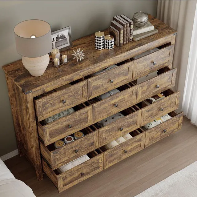 Alt view image 4 of 7 - 12-Drawer Dresser, Modern Wooden Storage Chest of Drawers, Dresser TV Stand, Wood Drawer Organizer with Metal Handles for Bedroom, Living Room, Hallway