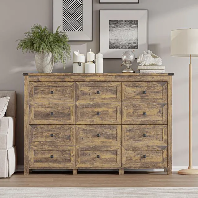 Alt view image 3 of 7 - 12-Drawer Dresser, Modern Wooden Storage Chest of Drawers, Dresser TV Stand, Wood Drawer Organizer with Metal Handles for Bedroom, Living Room, Hallway