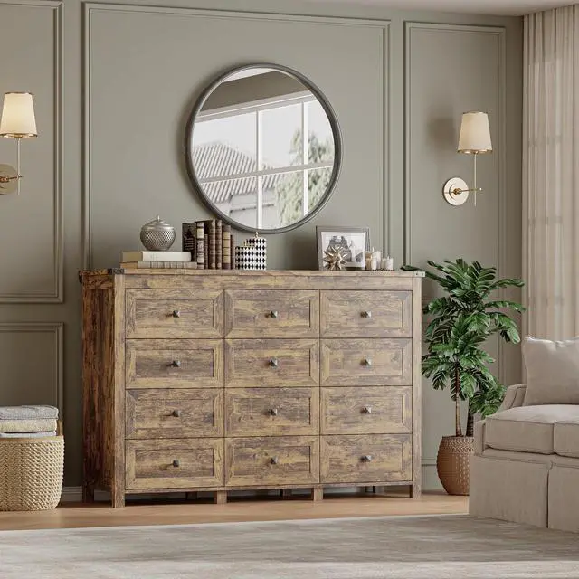 Alt view image 6 of 7 - 12-Drawer Dresser, Modern Wooden Storage Chest of Drawers, Dresser TV Stand, Wood Drawer Organizer with Metal Handles for Bedroom, Living Room, Hallway