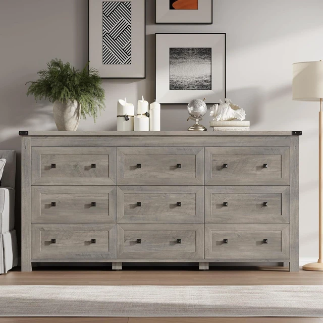 Alt view image 3 of 7 - 9-Drawer Dresser, Modern Wooden Storage Chest of Drawers, Dresser TV Stand, Wood Drawer Organizer with Metal Handles for Bedroom, Living Room, Hallway