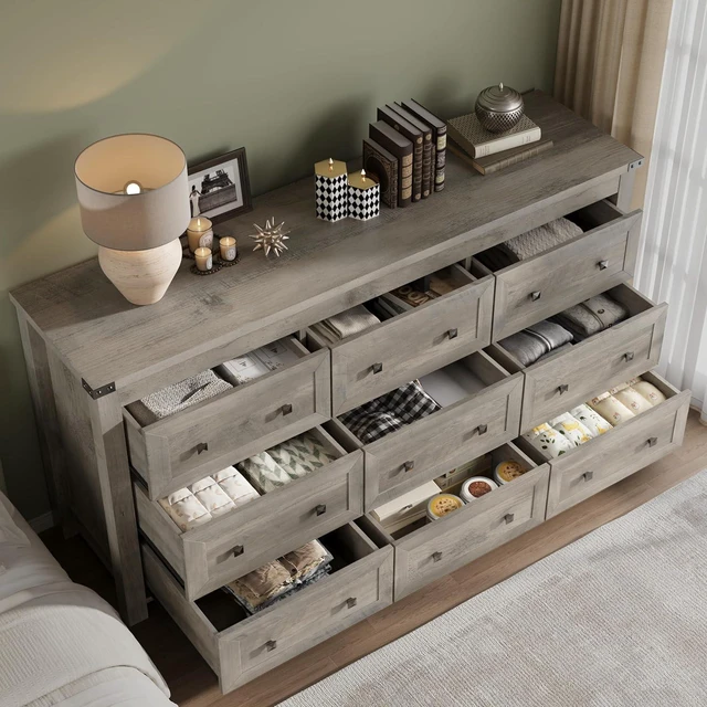 Alt view image 4 of 7 - 9-Drawer Dresser, Modern Wooden Storage Chest of Drawers, Dresser TV Stand, Wood Drawer Organizer with Metal Handles for Bedroom, Living Room, Hallway
