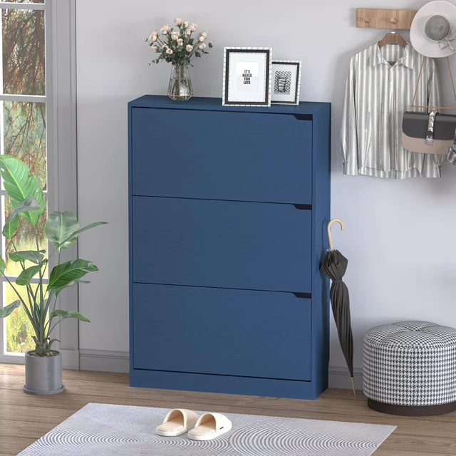 Alt view image 3 of 7 - Shoe Cabinet with 3 Flip Drawers, Hidden Wood Shoe Cabinet,Freestanding Shoe Storage Cabinet for Entryway Hallway. 47.2" H*31.5" W*9.45" D