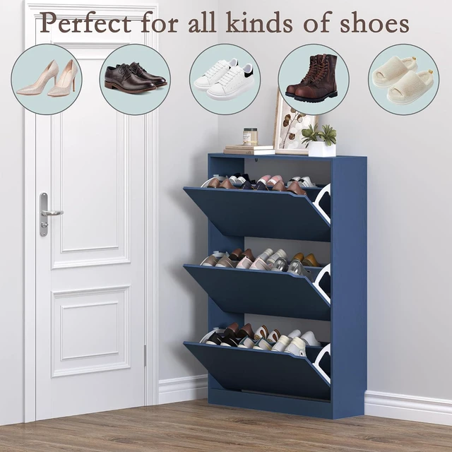 Alt view image 4 of 7 - Shoe Cabinet with 3 Flip Drawers, Hidden Wood Shoe Cabinet,Freestanding Shoe Storage Cabinet for Entryway Hallway. 47.2" H*31.5" W*9.45" D