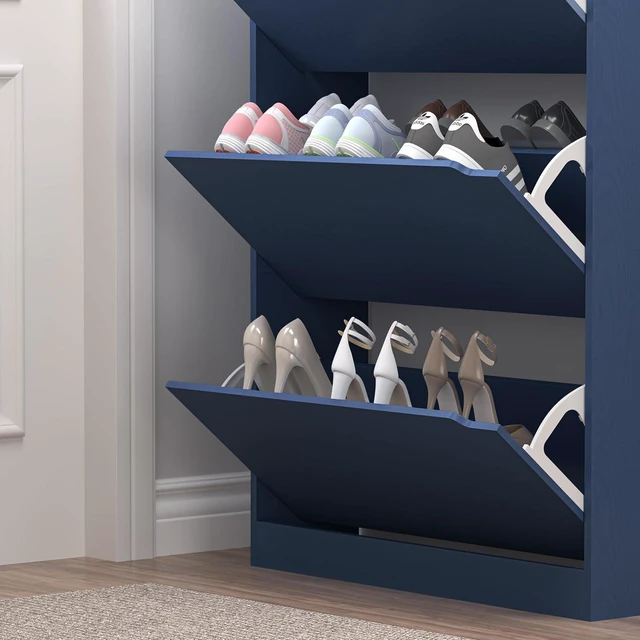 Alt view image 6 of 7 - Shoe Cabinet with 3 Flip Drawers, Hidden Wood Shoe Cabinet,Freestanding Shoe Storage Cabinet for Entryway Hallway. 47.2" H*31.5" W*9.45" D