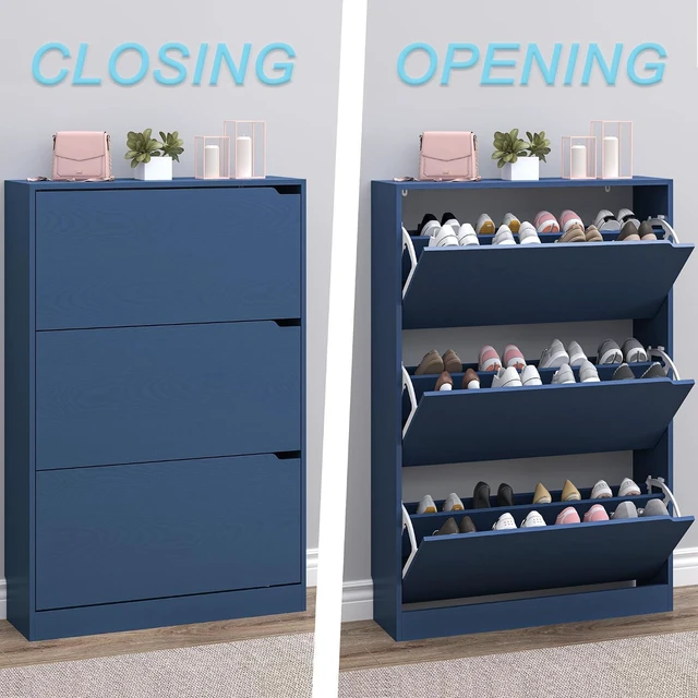 Alt view image 5 of 7 - Shoe Cabinet with 3 Flip Drawers, Hidden Wood Shoe Cabinet,Freestanding Shoe Storage Cabinet for Entryway Hallway. 47.2" H*31.5" W*9.45" D