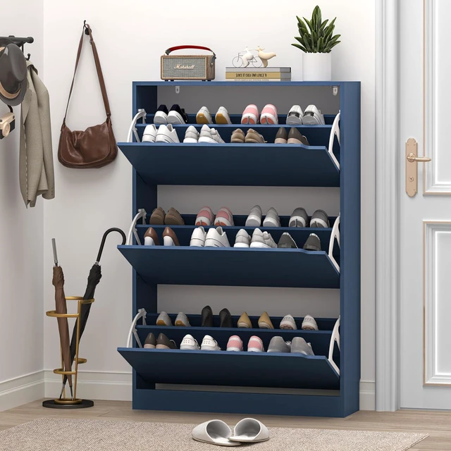 Alt view image 7 of 7 - Shoe Cabinet with 3 Flip Drawers, Hidden Wood Shoe Cabinet,Freestanding Shoe Storage Cabinet for Entryway Hallway. 47.2" H*31.5" W*9.45" D