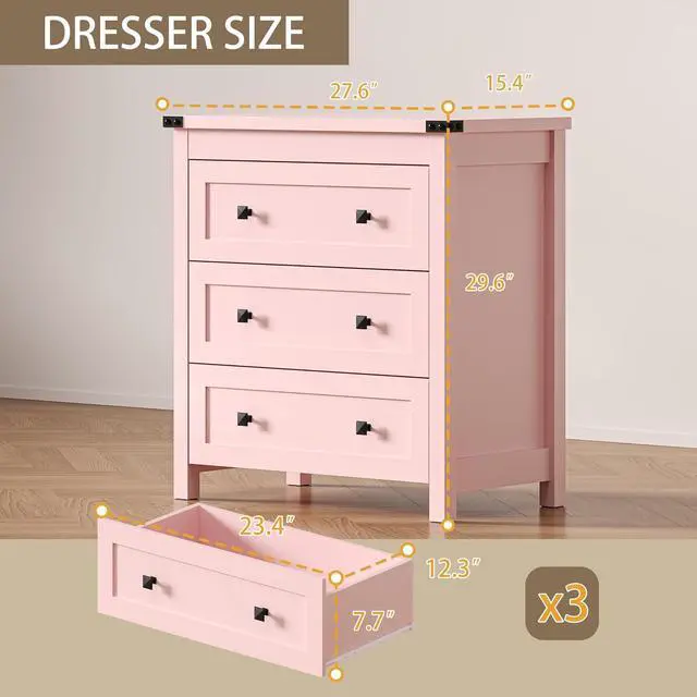 Alt view image 2 of 7 - 3-Drawer Night Stand Set of 2, Modern Bedside Table Dresser with Metal Handles, Sturdy Wooden End Side Table Storage Cabinet with Anti-Tipping Design for Bedroom