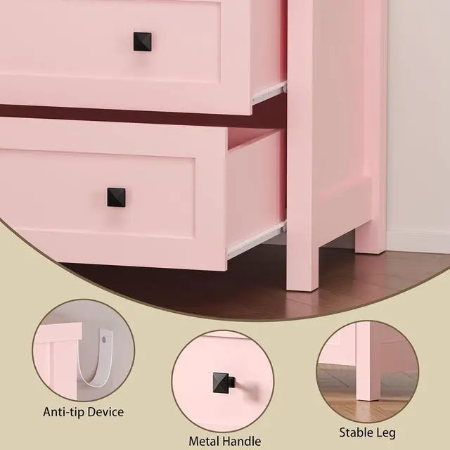 Alt view image 5 of 7 - 3-Drawer Night Stand Set of 2, Modern Bedside Table Dresser with Metal Handles, Sturdy Wooden End Side Table Storage Cabinet with Anti-Tipping Design for Bedroom