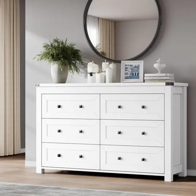 Main image of 6-Drawer Dresser, Modern Wooden Storage Chest of Drawers, Dresser TV Stand, Wood Drawer Organizer with Metal Handles for Bedroom, Living Room, Hallway