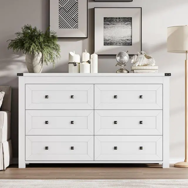 Alt view image 3 of 7 - 6-Drawer Dresser, Modern Wooden Storage Chest of Drawers, Dresser TV Stand, Wood Drawer Organizer with Metal Handles for Bedroom, Living Room, Hallway