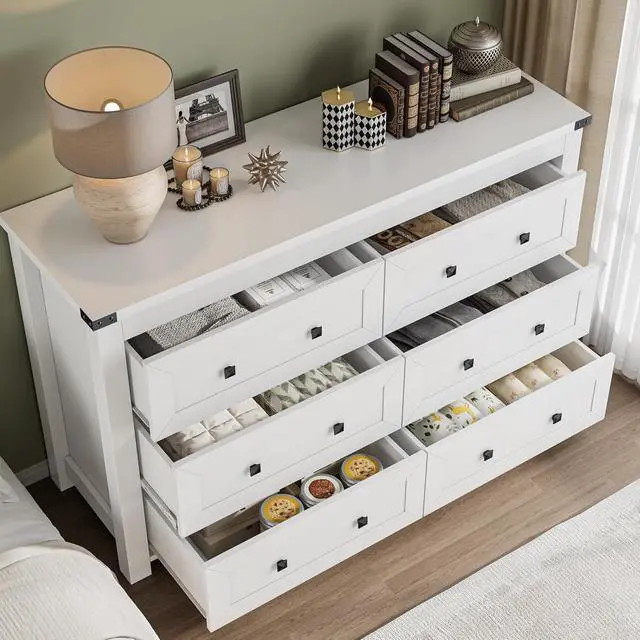 Alt view image 4 of 7 - 6-Drawer Dresser, Modern Wooden Storage Chest of Drawers, Dresser TV Stand, Wood Drawer Organizer with Metal Handles for Bedroom, Living Room, Hallway