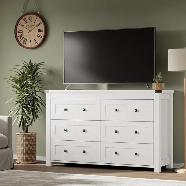 Alt view image 5 of 7 - 6-Drawer Dresser, Modern Wooden Storage Chest of Drawers, Dresser TV Stand, Wood Drawer Organizer with Metal Handles for Bedroom, Living Room, Hallway