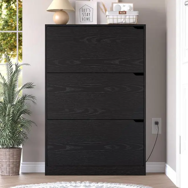 Alt view image 7 of 7 - Shoe Cabinet with Odor Control and Back Panels, Deodorizing Slim 3-Flip Shoe Storage Cabinet for Entryway, Freestanding Hidden Shoe Rack Organizer for Entrance, Hallway, Bedroom